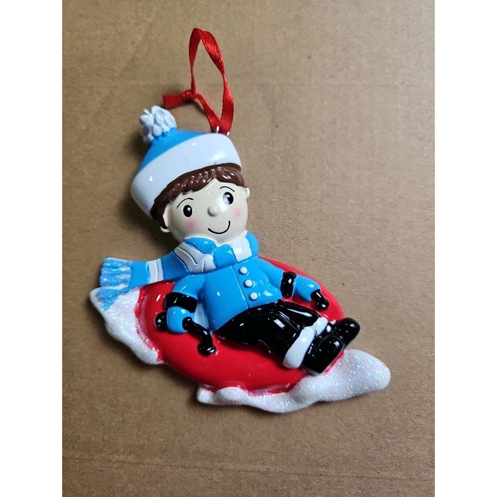 Boy On Sled‎ Christmas Ornament . This Can Be Personalized For You